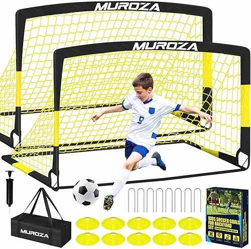 Miniatura 11 de Portería de fútbol, juego de porterías de fútbol para niños para patio trasero, paquete de 2 redes de fútbol portátiles desplegables con pelota de