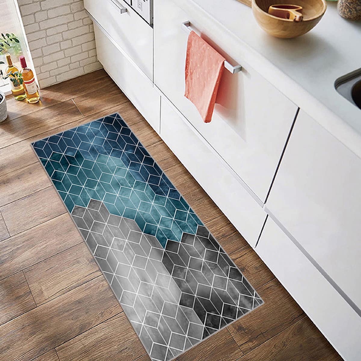 Tapis Couloir Siunwdiy 80x200cm - Gris Moderne - Antidérapant - Lavable - Polyester Doux