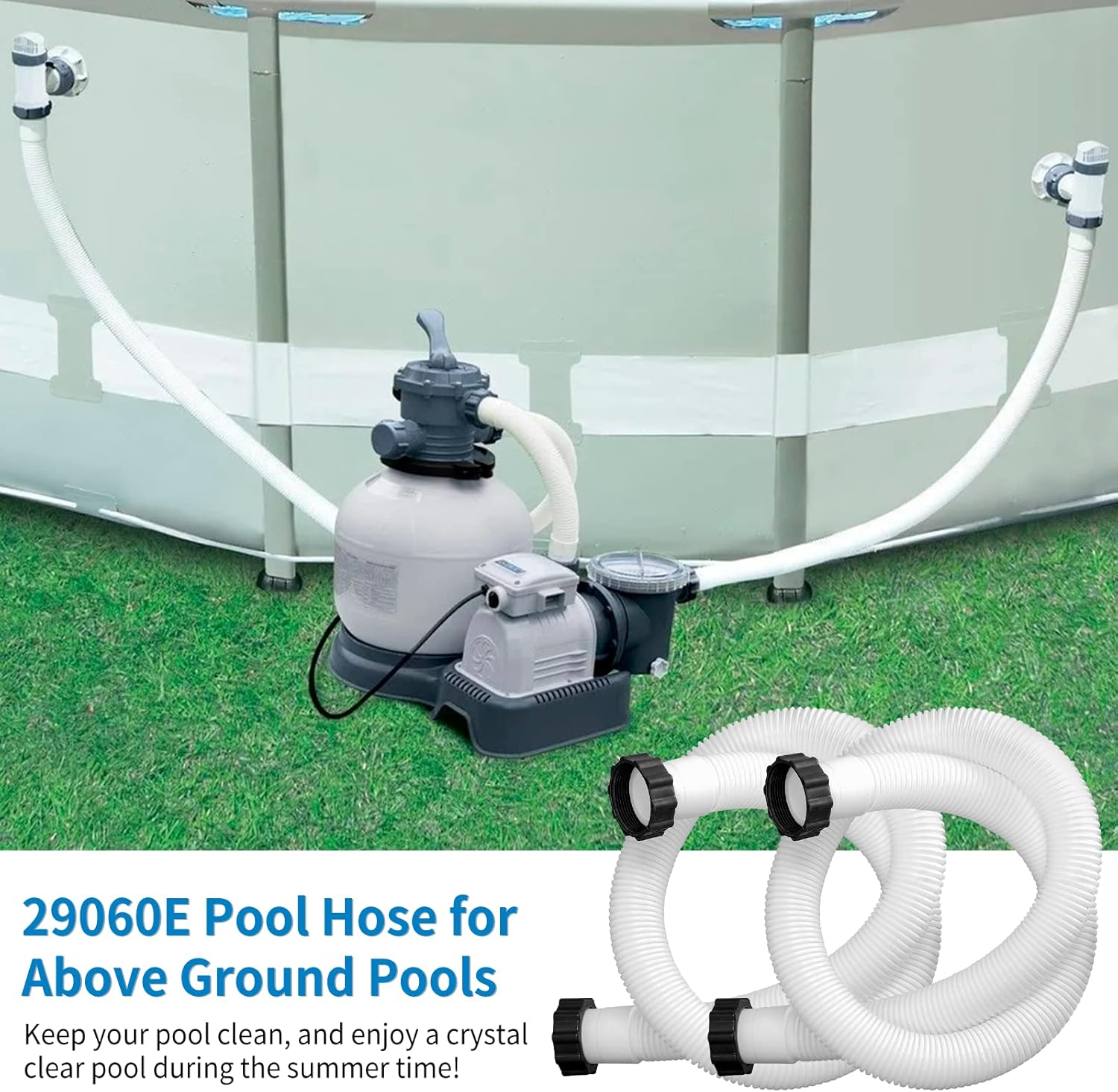 1.5" Diameter 29060E Pool Pump Hoses for Above Ground Pools - 59" Long Pool Hoses for Intexx Cole man Filter Pumps, Sand Filters & Saltwater Systems with 1,500 to 2,500 GPH Capacity, 2 Pack