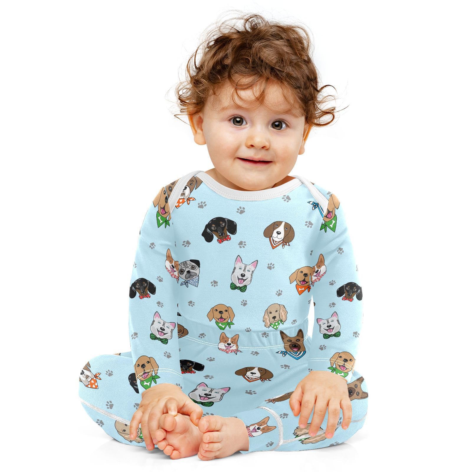 vvfelixl Baby Bodysuits Pants Sets Dogs Wearing Neck Scarves Baby Bodysuit Long Sleeve Baby Clothes for Boys Girls 12-18M