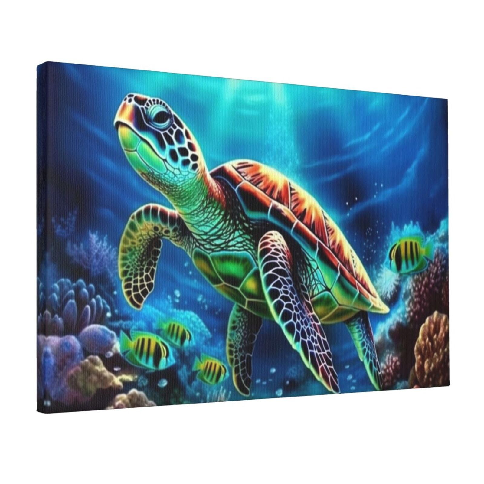 KLOPH Sea Turtles Diamond Painting Canvas Wall Art for Living Room 12"x18" Modern Artwork Painting for Bathroom Hanging Canvas Prints Aesthetic Wallart for Bedroom Kitchen Office Wall Decor