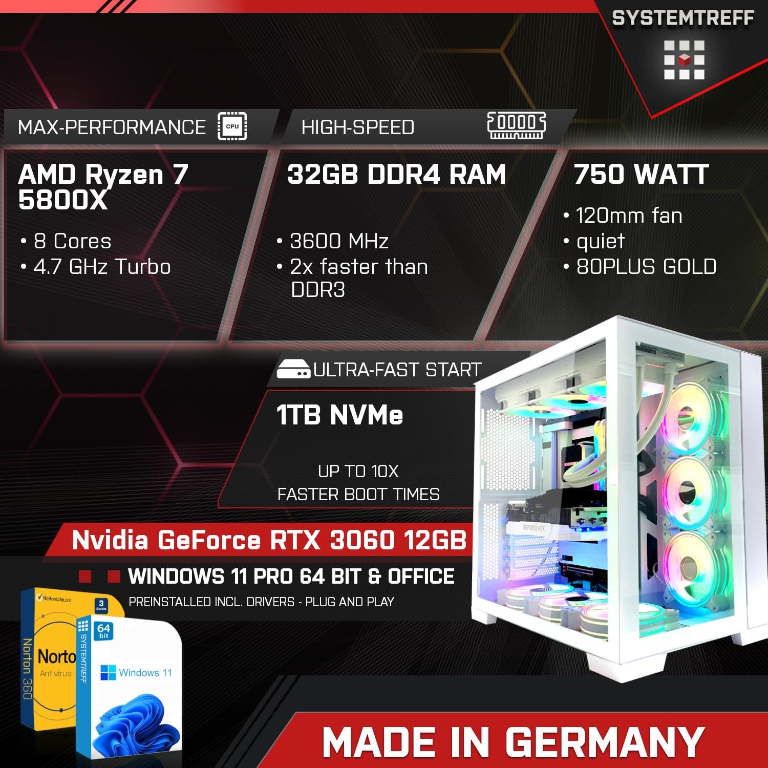 SYSTEMTREFF Gaming PC AMD Ryzen 7 5800X 8x4.7GHz | Nvidia GeForce 