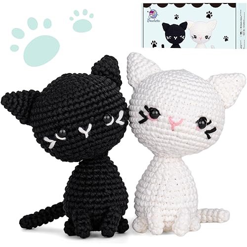 Crochet Kit for Beginners, Crochet Starter Kit with Step-by-Step Video Tutorials, Crochet Animal Kits for Adults Kids, DIY Craft Supplies (Magical Cats)