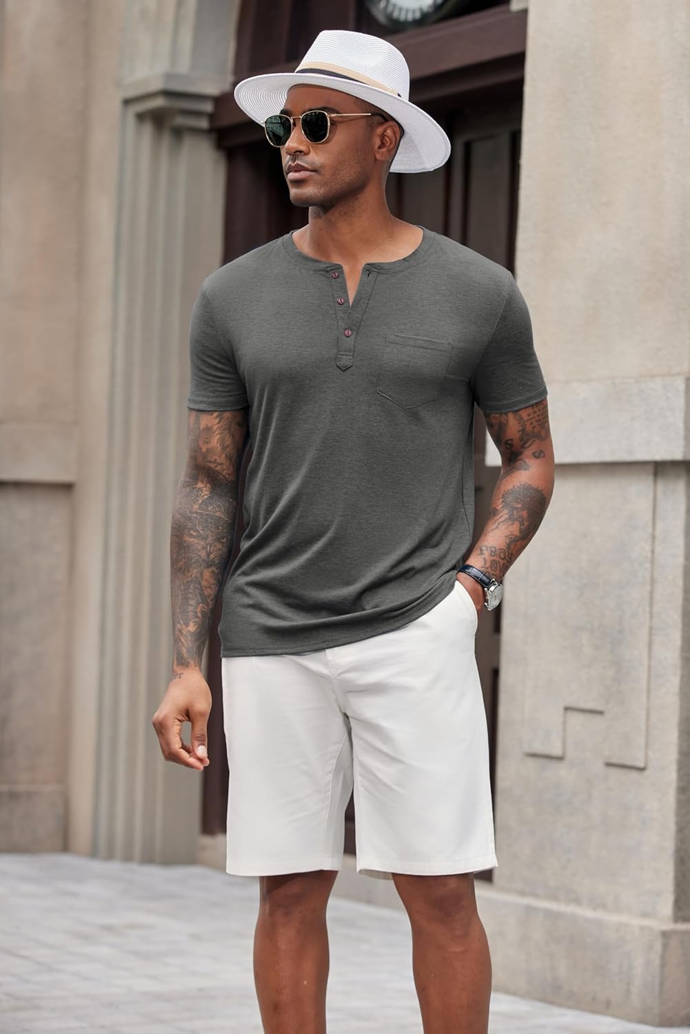 COOFANDY Men's Soft Henley Short Sleeve T Shirts Casual Basic Shirt with Pocket 3 Button Tees Summer Tops - Image 7
