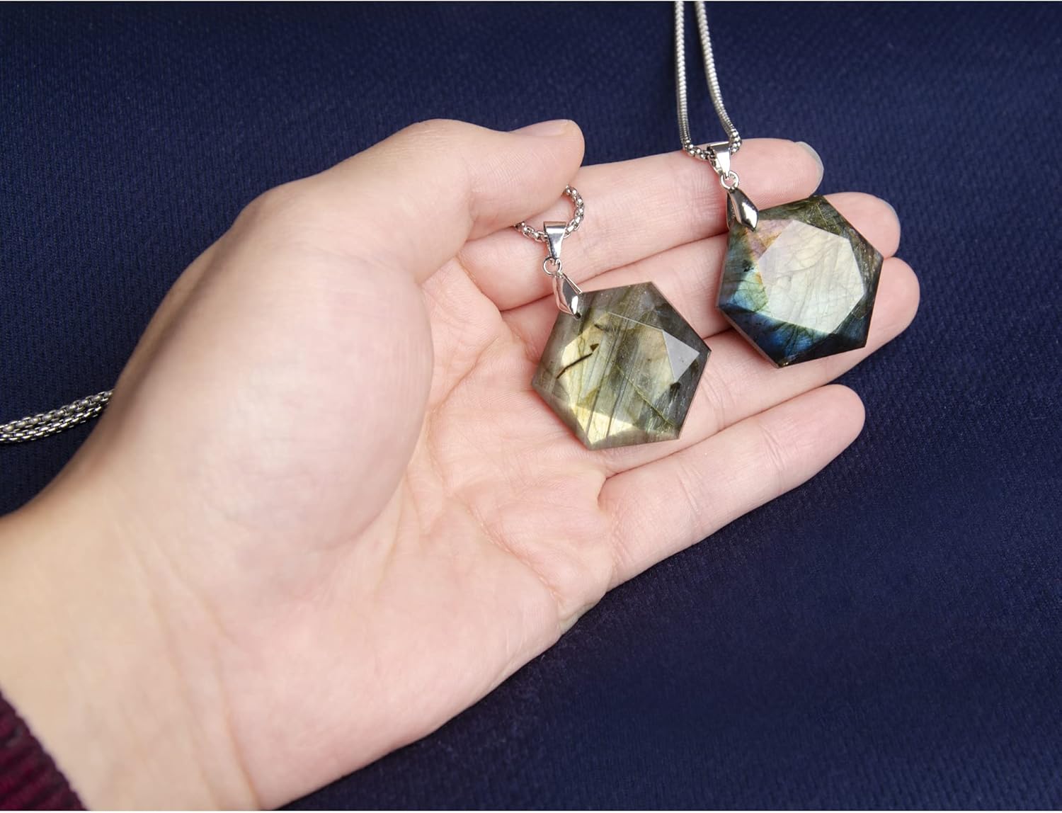 Labradorite Stone Dragons Heart Pendant Necklace, Natural Labradorite Hexagon Wrap Necklace for Men Women, Healing Crystal Energy Necklace - Image 4