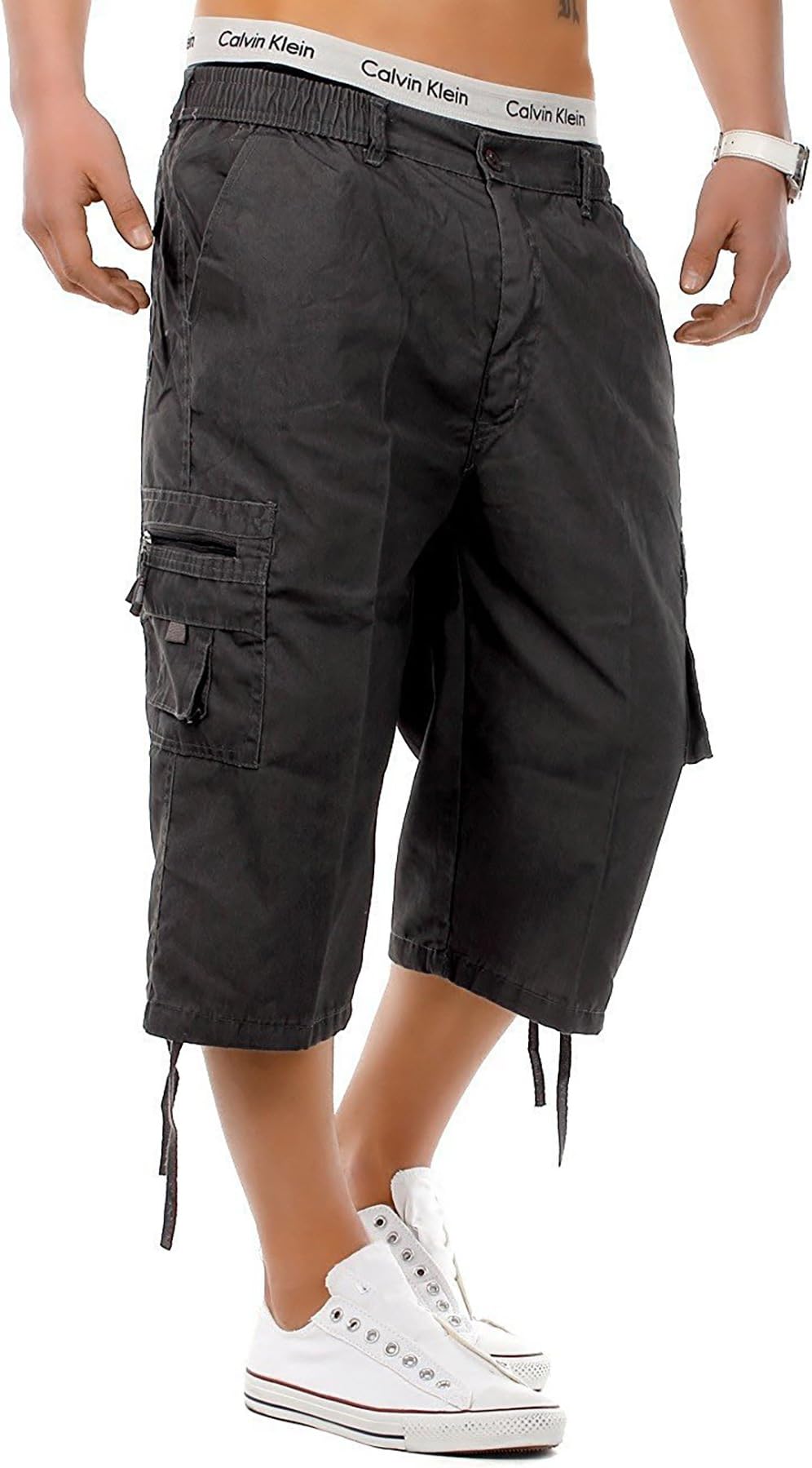 onpointlookMens Big Size Shorts 3/4 Combat Cargo Casual Pants Elasticated Waist Pockets Plus Size M XL 2XL 3XL 4XL 5XL 6XL