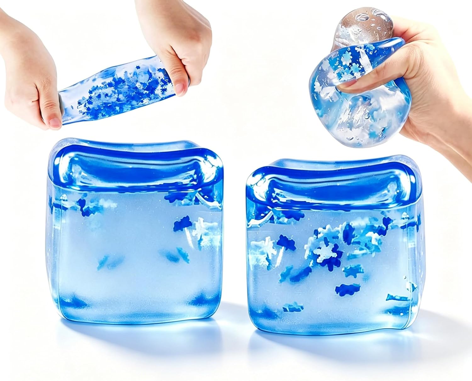 Fidget Squishy Cube-Glow in The Dark Snowflakes Sensory Stress Cube, Marshmallow Squishy Anxiety Relieving Squeeze Ball Gift (4pcs)