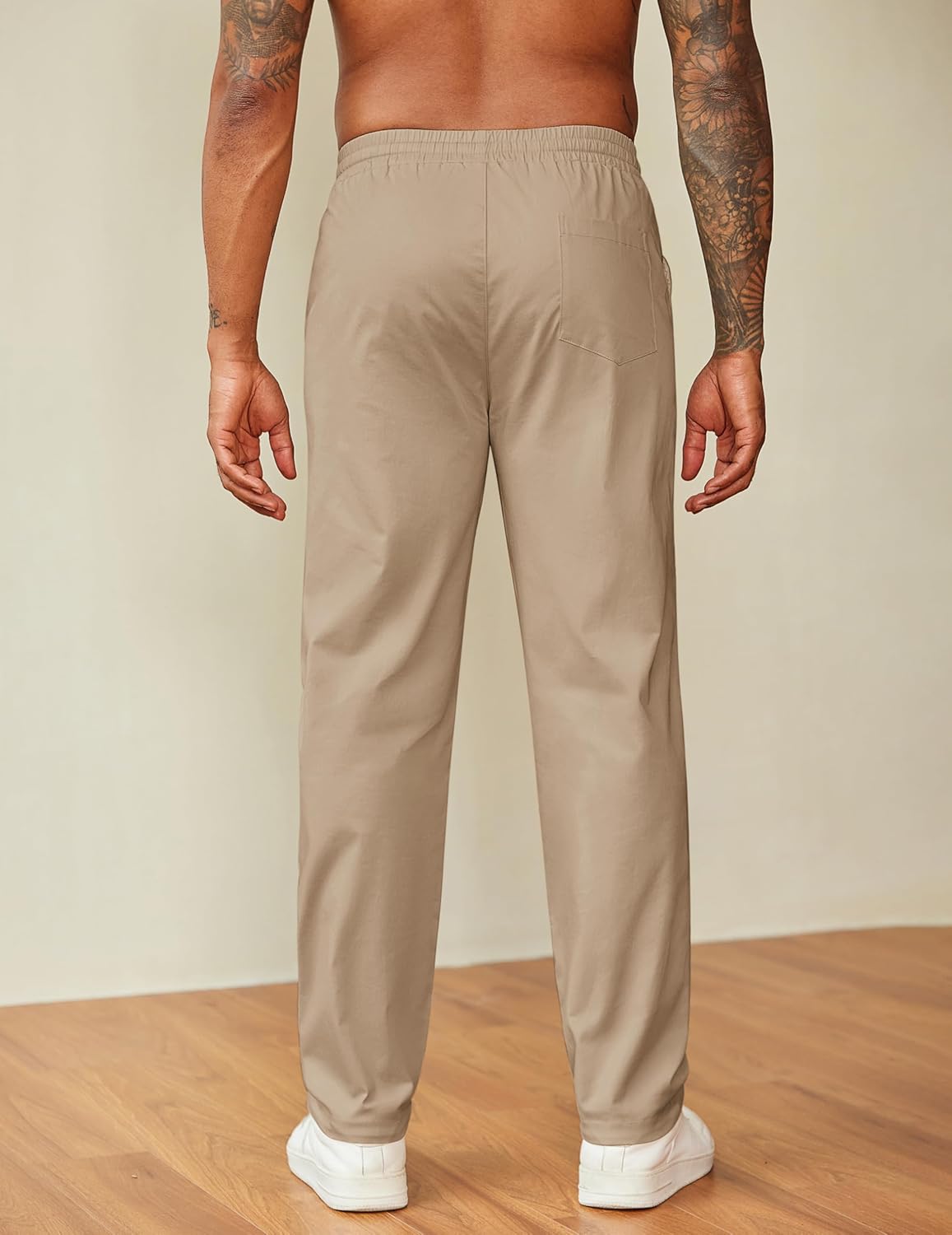 COOFANDY Men's Casual Pants Drawstring Elastic Waist Chino Pants Straight Leg Slacks Cotton Twill Trousers with Pockets - Image 3