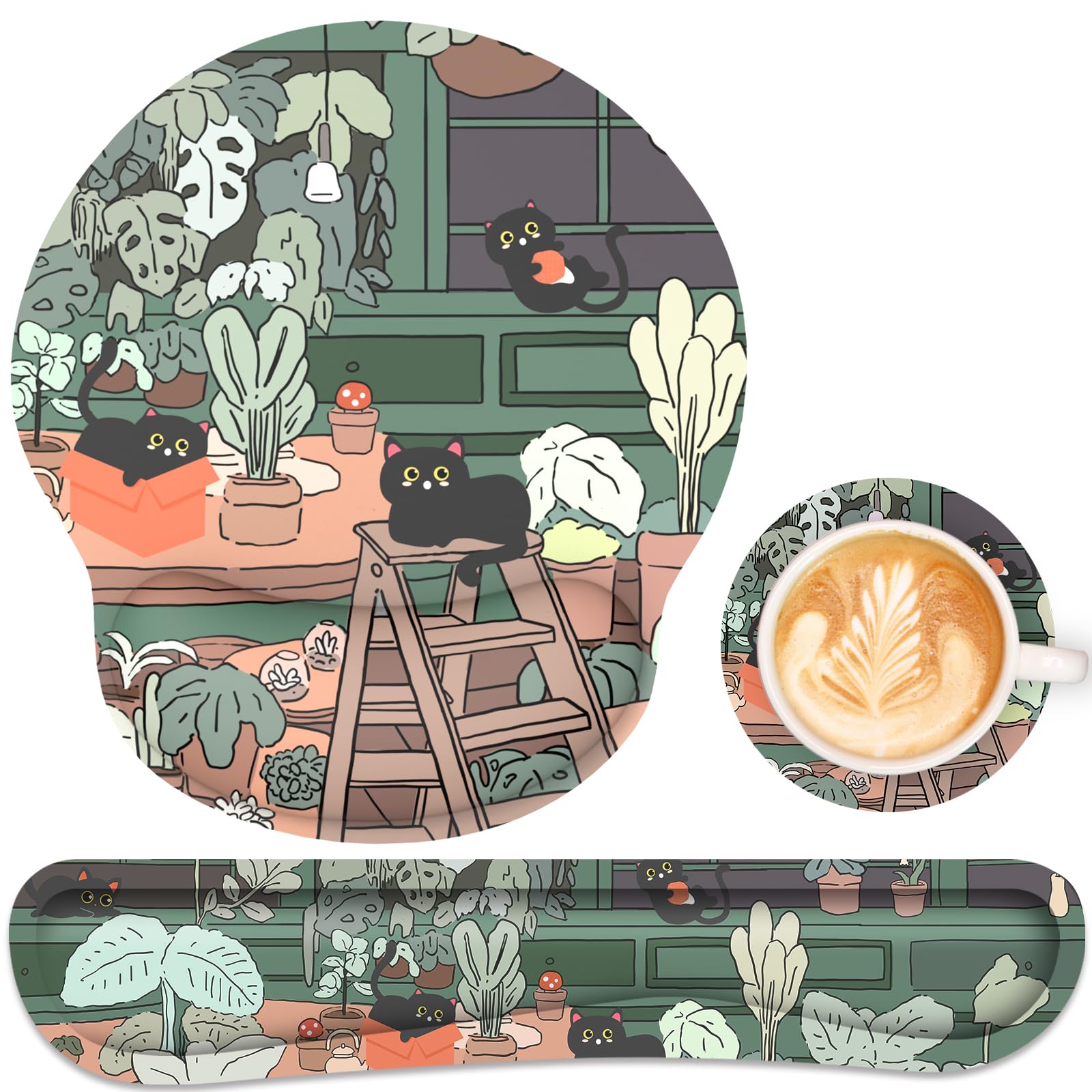 Ergonomic Mouse Pad with Wrist Rest and Keyboard Wrist Rest, Mousepad and Wrist Rest for Computer Keyboard, Pain Relief, Non-Slip Rubber Base, Mouse