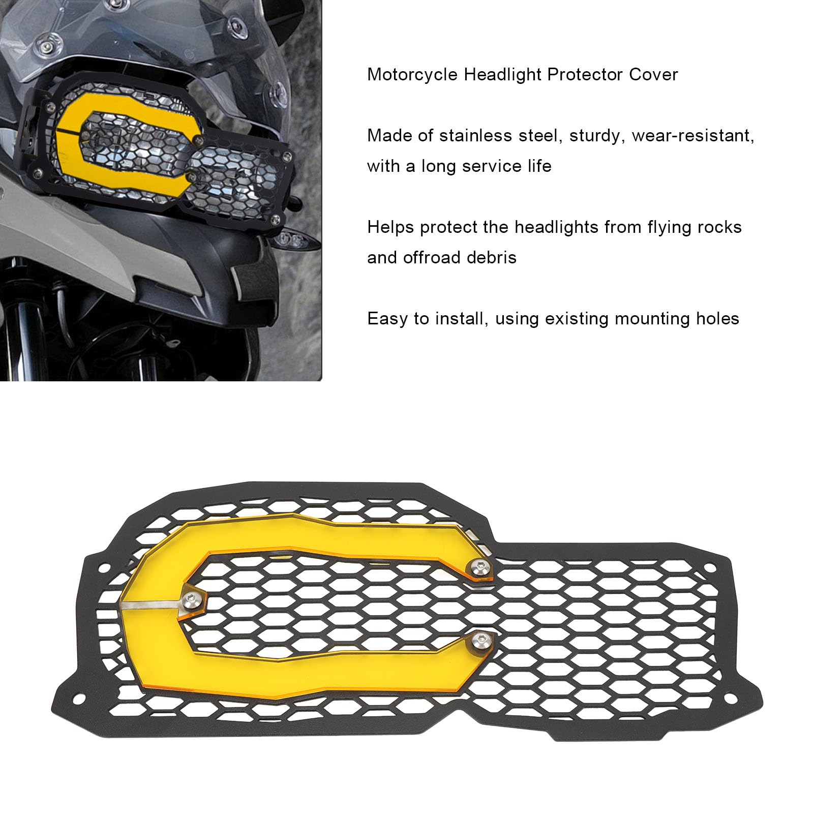 Osłona Reflektora Motocyklowego Pokrowiec Stal Nierdzewna (YELLOW)