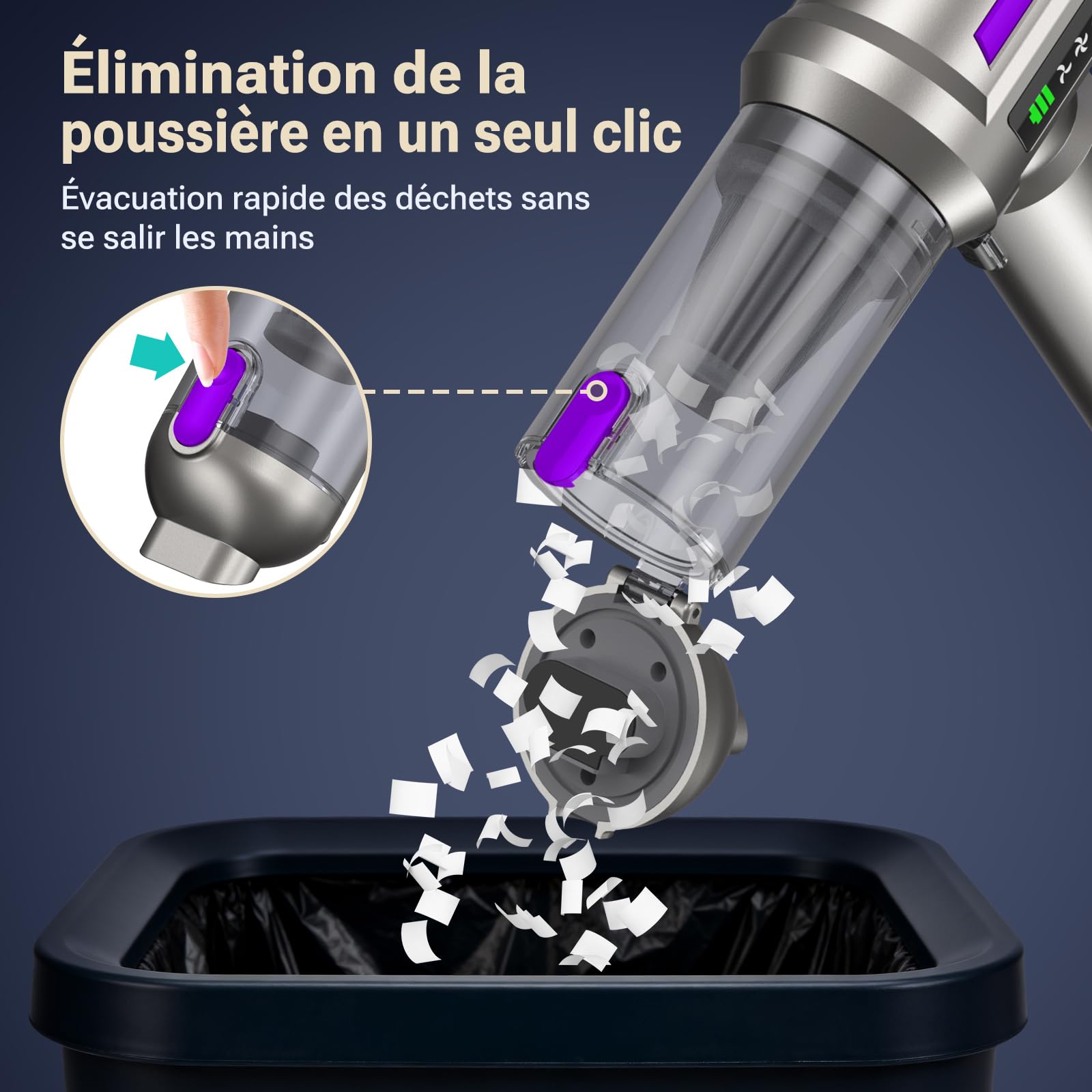 Aspirateur à Main, 27000Pa/135W Mini Aspirateur sans Fil & 250.000 tr/min Aspirateur de Voiture à 3 Vitesses avec Moteur sans Brosse, Aspirateur Voiture Sans Fil Pour Bureau,Maison, Cuisine,Poils