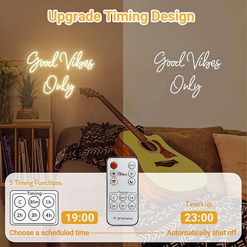 Miniatura 2 de Letrero de neón de 24 pulgadas para decoración de pared, control remoto de temporizador, luz LED Good Vibes Only, para dormitorio, hogar, bar,