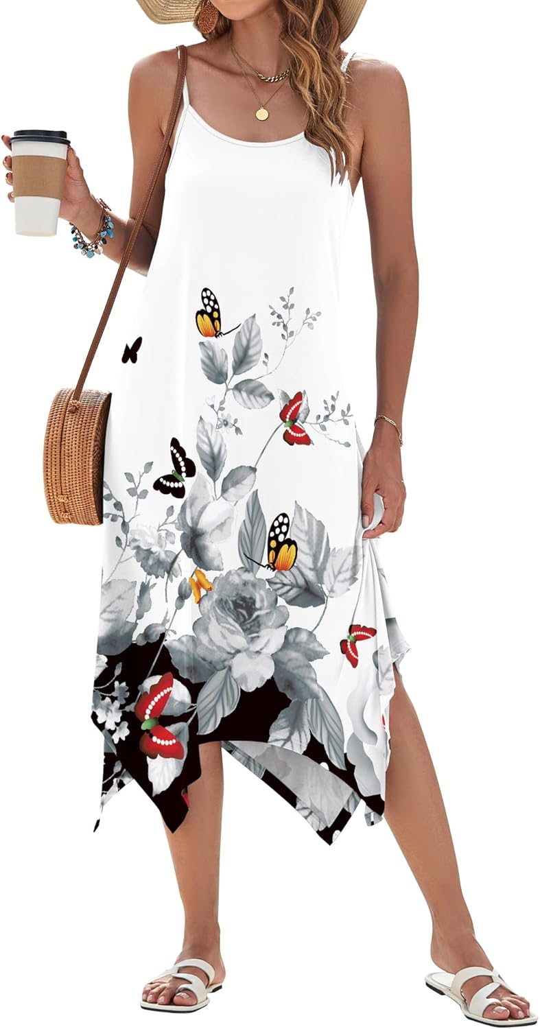 AUSELILY Women's Summer Dresses 2026 Casual Sleeveless Spaghetti Strap Sundress Asymmetrical Midi Dress with Pockets - Image 6