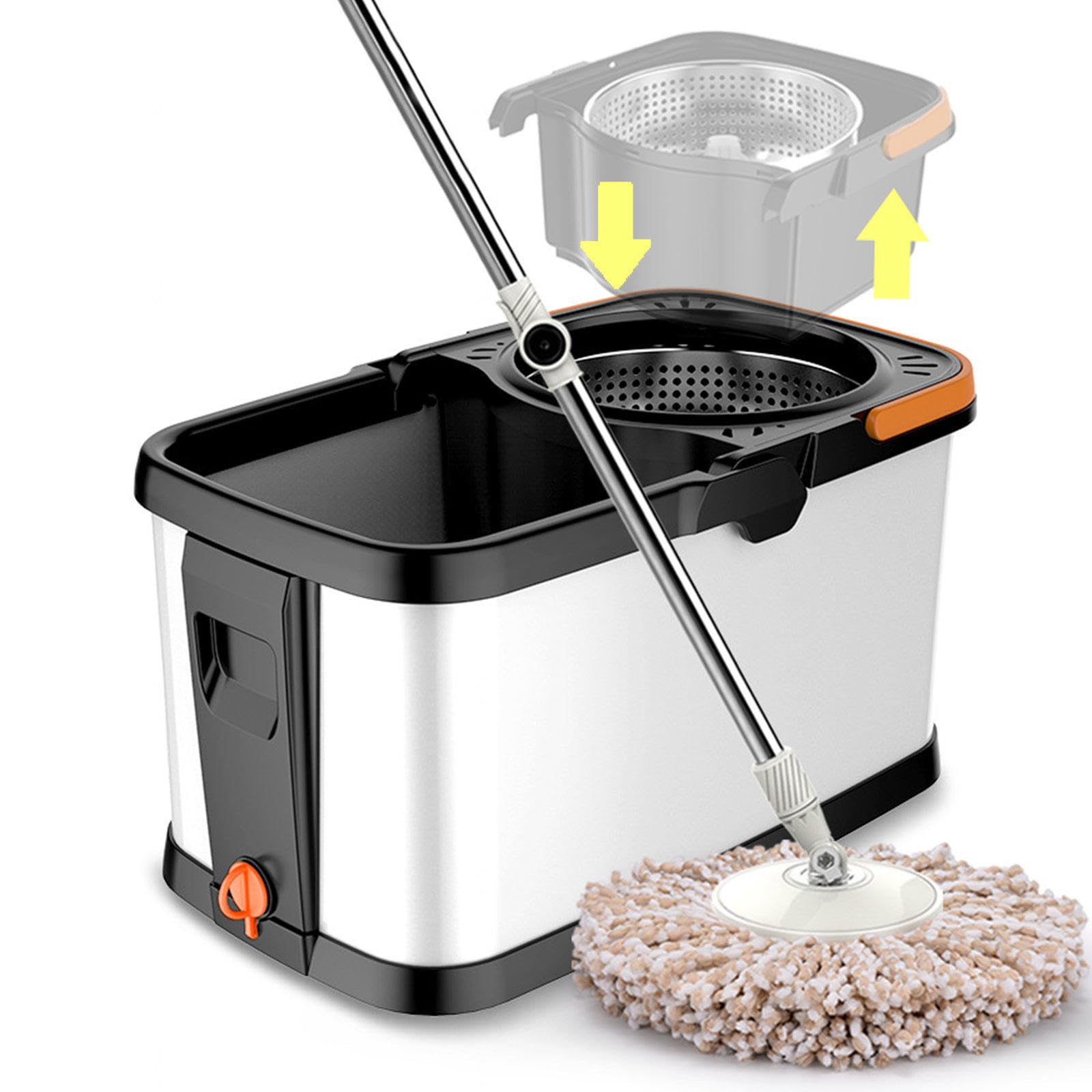 Fregona giratoria y cubo con escurridor automático para limpieza de suelos plana
