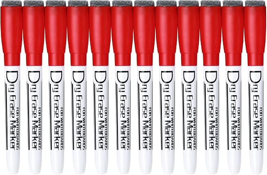 Volcanics Magnetic Dry Erase Markers With Eraser Cap Low Odor Fine Tip Whiteboard Pens Whiteboard Markers, Pack of 12, Red