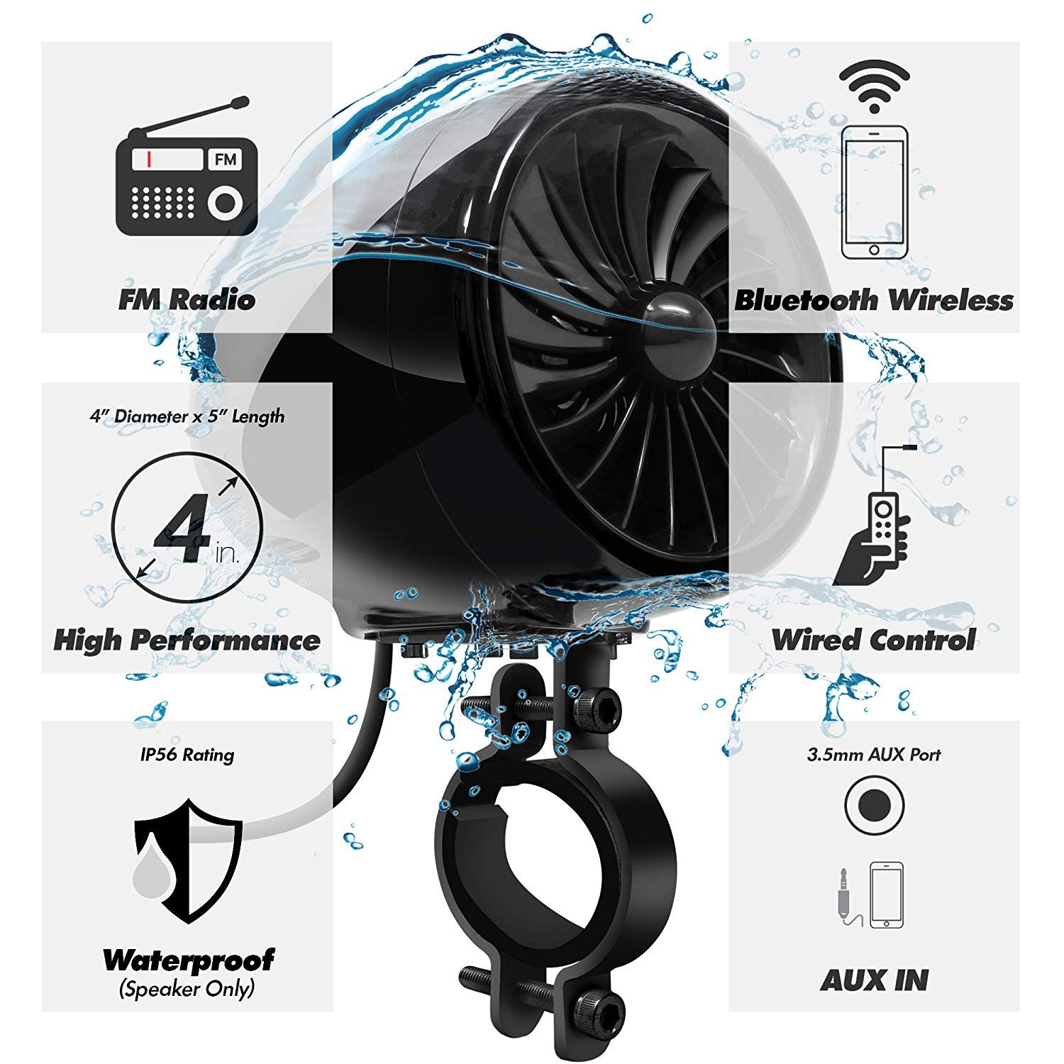 Sistema Audio Aileap M150 Per Moto - Altoparlanti Bluetooth 4" Impermeabili Con Amplificatore - Foto 2