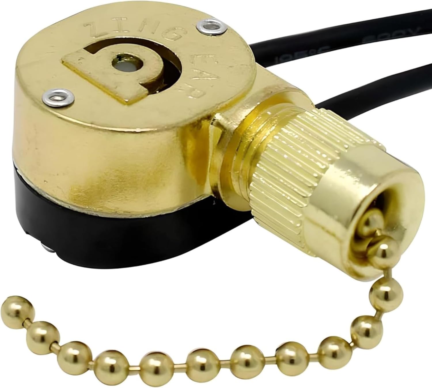 ZE-109M E89885 2 Wire Pull Chain Light Switch Replacement Single Pole Single Through SPST 3A125VAC 6A250VAC for Ceiling Fans, Lamps & Lighting Fixtures (Brass)