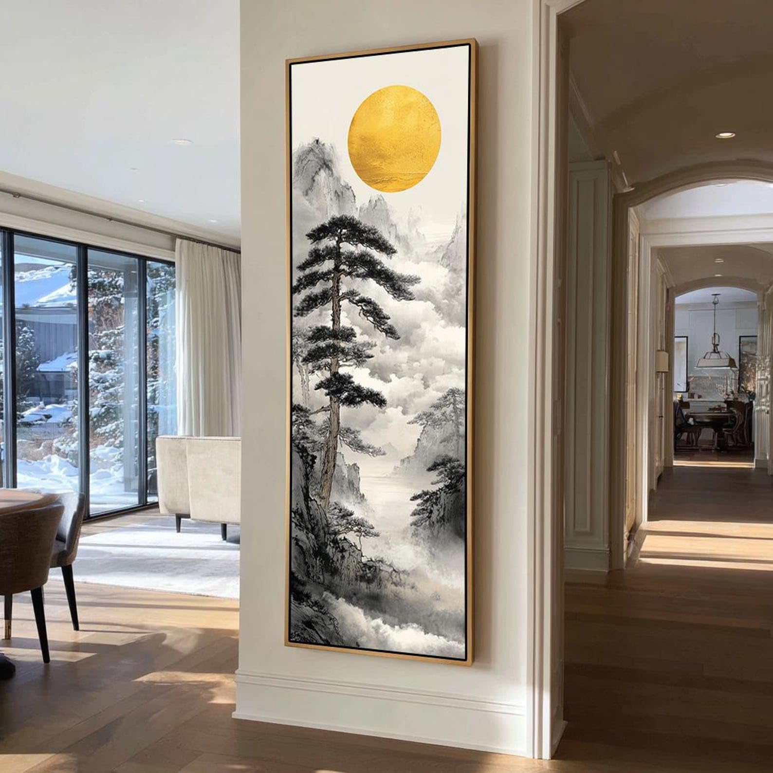 XBTYKPB Quadro su tela stretto e sottile, raffigurante una foresta, con stampa verticale incorniciata, ideale per decorare stanze, corridoi e uffici (35x105 cm/senza cornice).