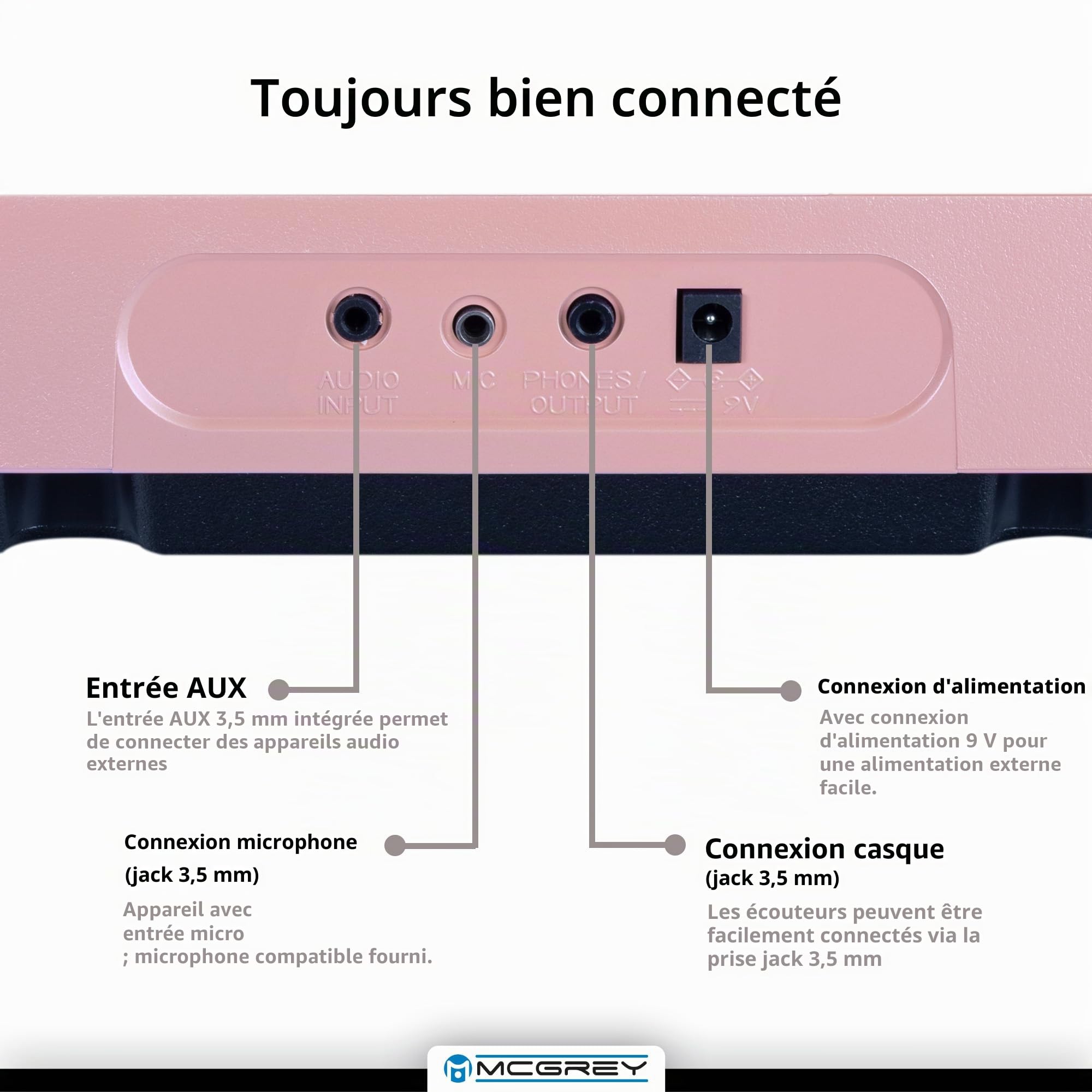 Clavier À Touches Lumineuses McGrey LK-6120-MIC Avec Micro – Set, 255 sons | Clavier pour débutants avec 61 touches lumineuses, 255 rythmes, 61 sons de percussion, 50 morceaux démo, Sustain/ Vibrato