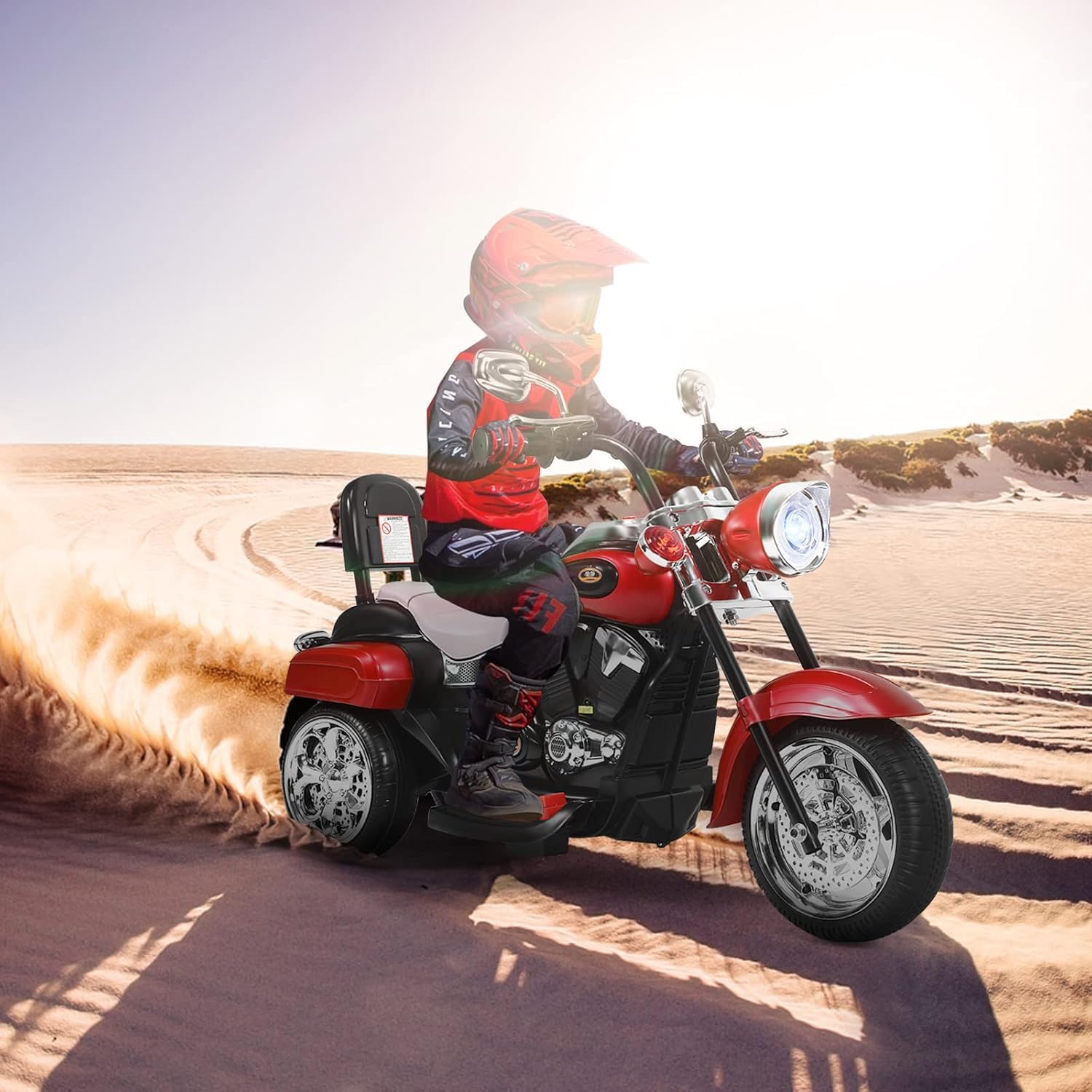 RELAX4LIFE Moto Eléctrica Niños 6V con 3 Ruedas Antideslizantes, Sonidos, Faro, Pedal y Marcha Adelante y Atrás, Moto Electrica Infantil, Coche Eléctrico para Niños de 3+ Años, Carga 30kg (Rojo)