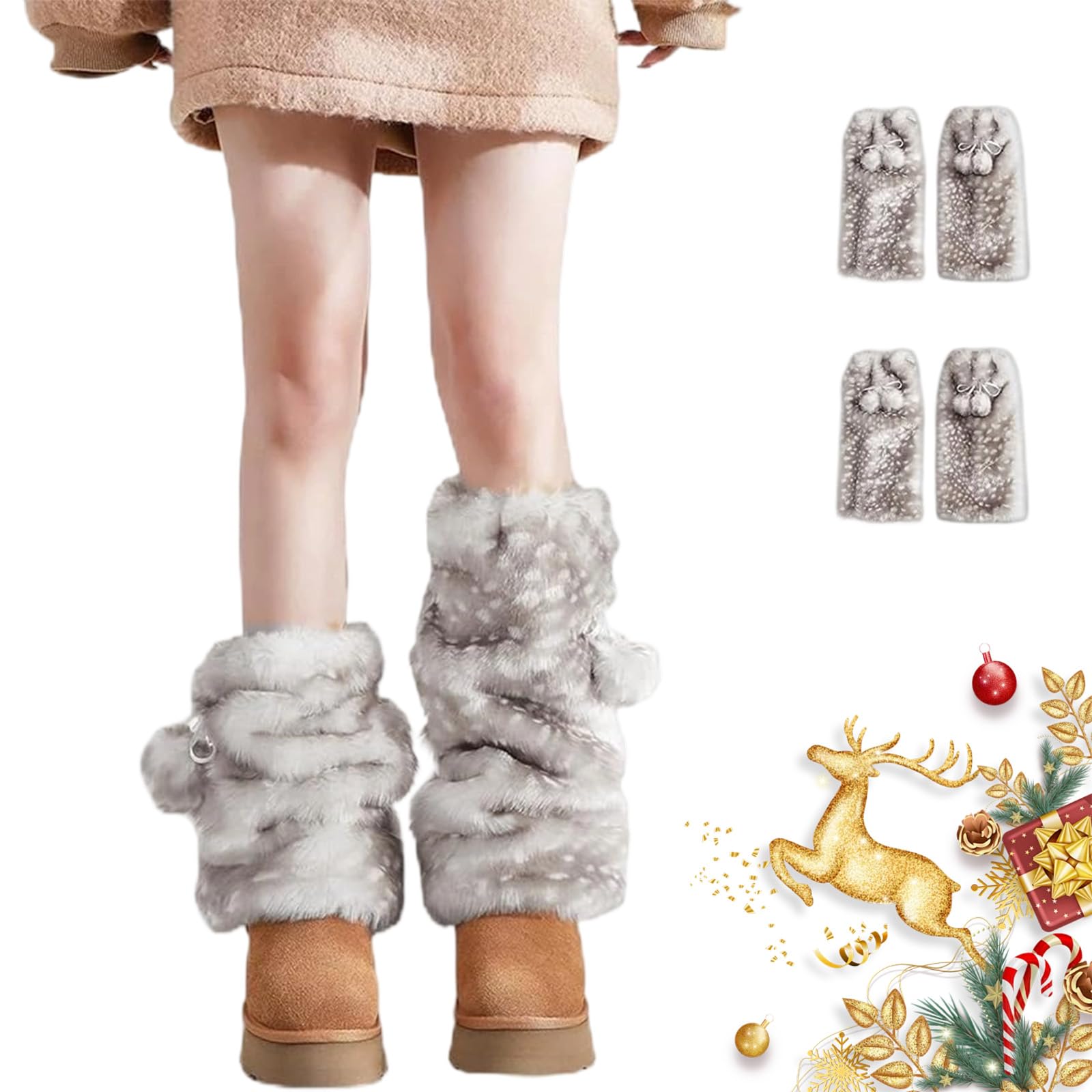 Deer Leg Warmers Women Thick Warm Soft Deer Fur Leg Warmers Furry Fawn Print Legs Warmer Christmas Accessories