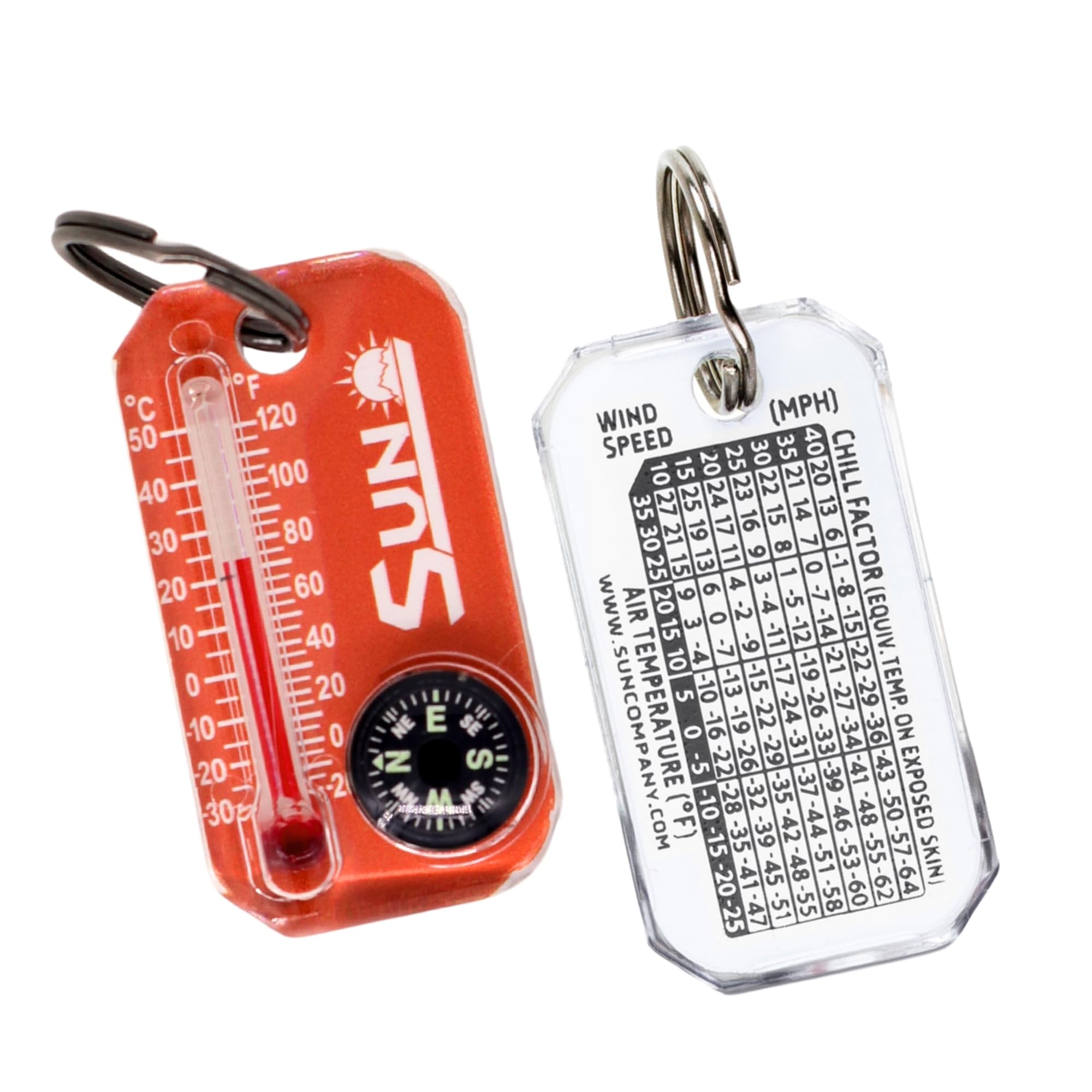 Therm-o-Compass | Multi-Functional Zipper Pull Compass & Thermometer with Wind Chill Chart | Ideal for Camping, Hiking, and Outdoor Navigation (Orange)