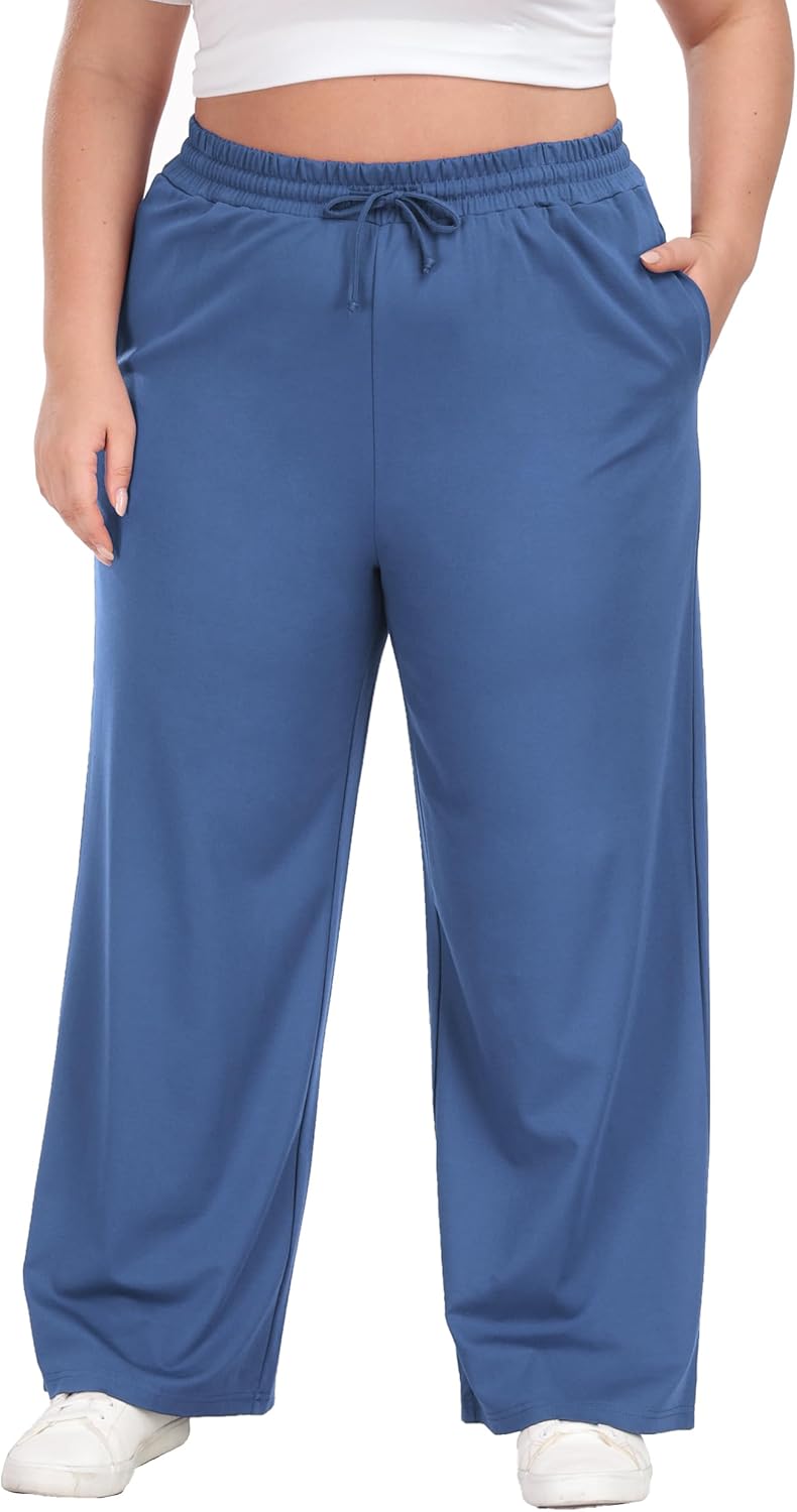 Cheapestbuy Women's Plus Size Casual Pants Comfy Wide Leg Pants Stretchy Loose Fit Lounge Pants with Pockets - Image 6