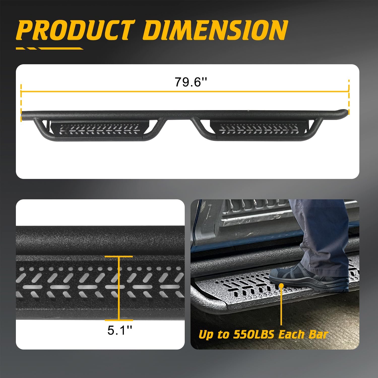 Running Boards Compatible with Chevy Colorado & GMC Canyon 2015-2026 Crew Cab Two Stairs Side Steps Fit for Colorado & GMC Canyon Anti-Slip Drop Down Rock Slider Side Step Bars