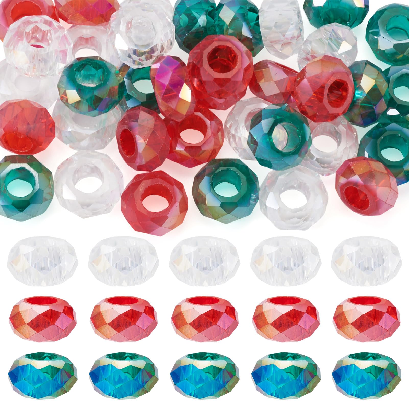 Perles de Noël grand trou en verre : facilitez l'enfilage de vos bracelets et stylos DIY