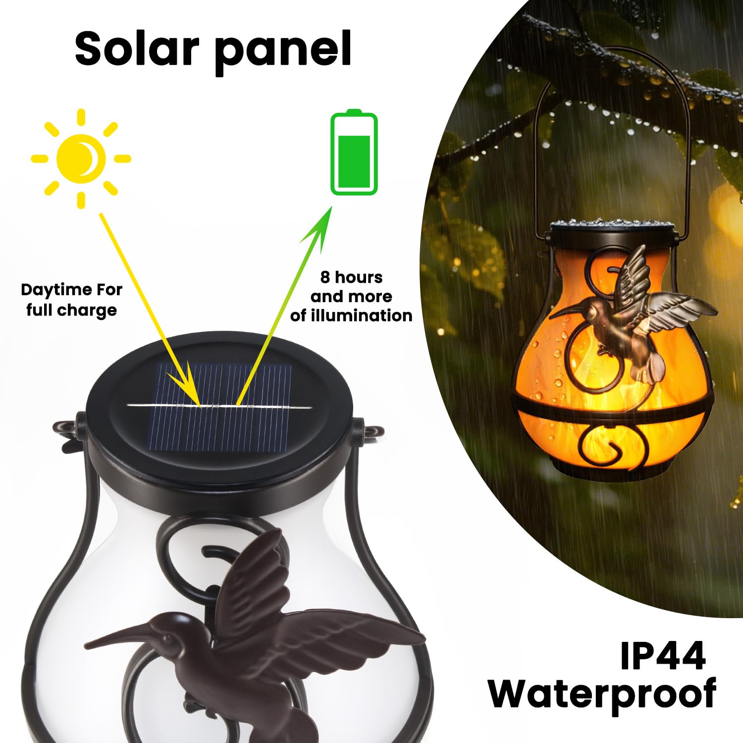 Solarlaternen zum Aufhängen im Freien, Solar-Gartenleuchten für den Außenbereich, wasserdicht, mit flackernder Flamme, LED-Laterne für Terrasse, Hof, Camping, Halloween-Dekorationen, Gartengeschenke
