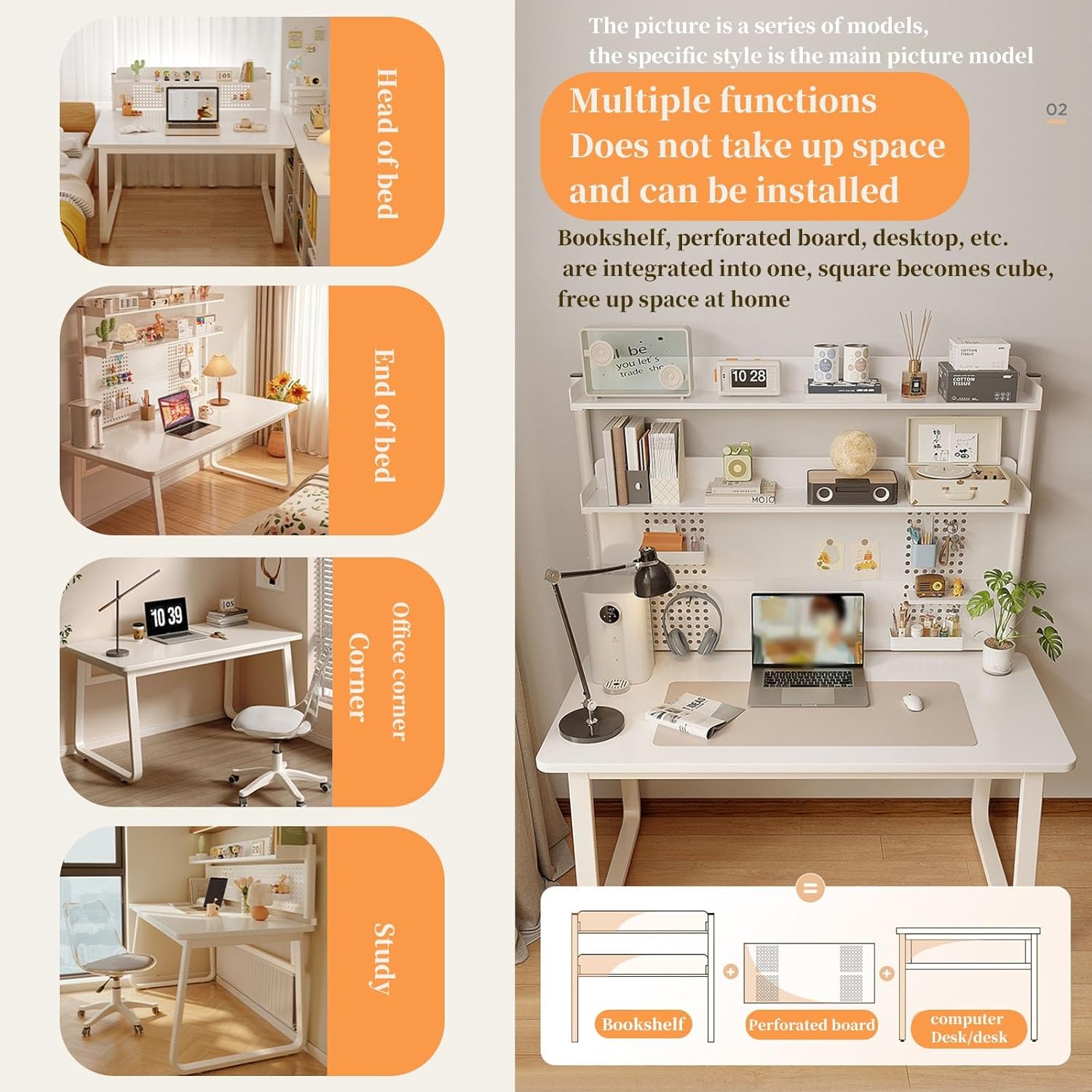 FORRTY Study Table Home Computer Desk Bedroom Writing Desk Bookshelf Integrated Desk Office Desk Stationery Storage Perforated Plate Design Double Storage Space(Single table,120cm(47.2in)) 5 71Lqgm0EgkL. AC SL1500