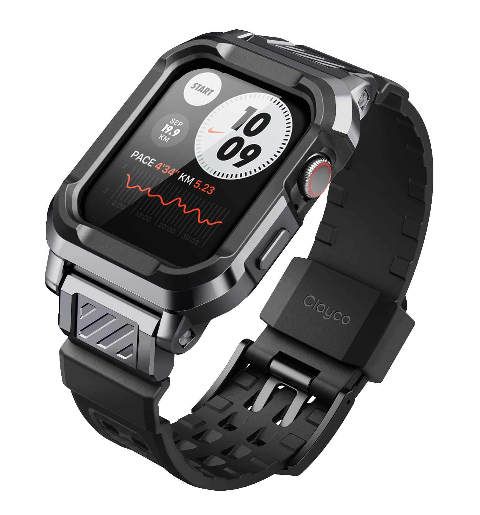 ClaycoVertex Bands Case Watch Accessories Compatible with Apple Watch 44mm, Rugged Shockproof TPU Military Strap Protective Cover for iWatch 44mm Series SE/6/5/4 (Black)