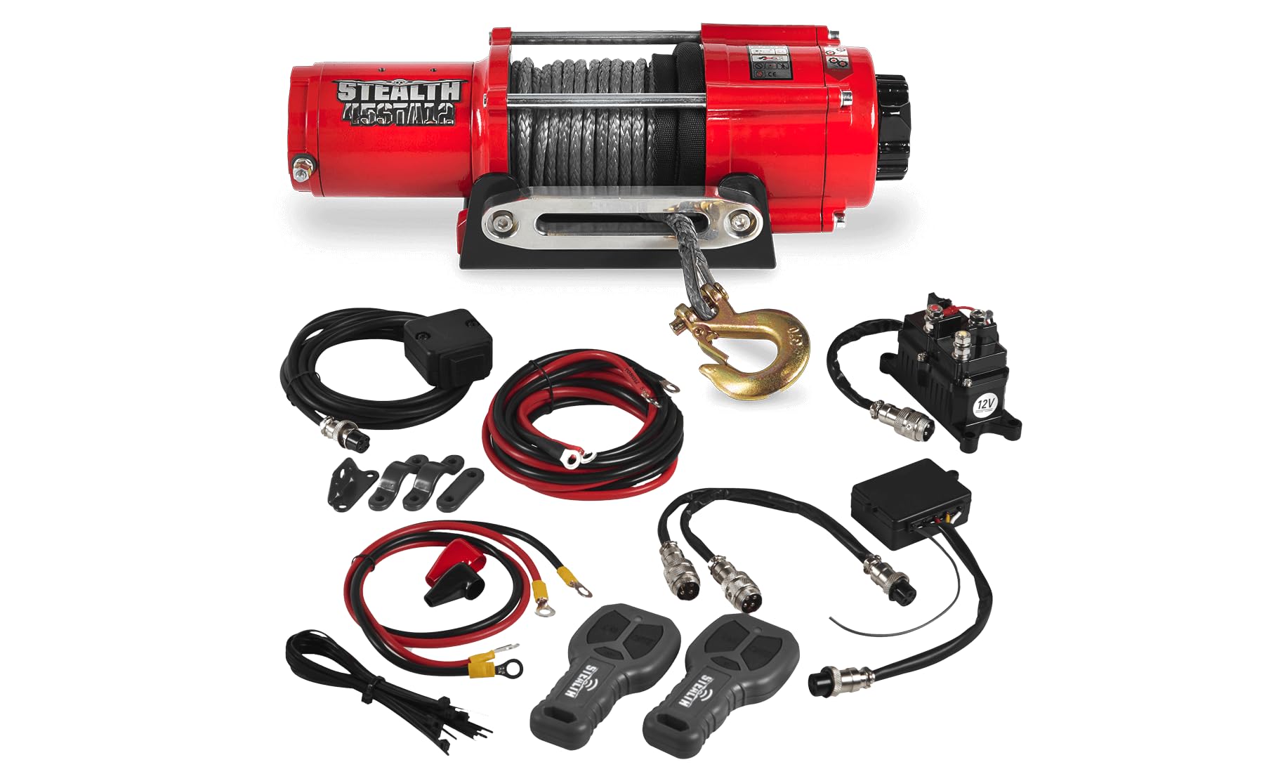 Stealth Winches 4500lb 12v Wireless Recovery Budget Electric Winch - Powerful Wound Motor - Full Steel Gearing - Heavy Duty Solenoid, Mounting Plate, Wireless Remotes - User-Friendly - Synthetic Rope