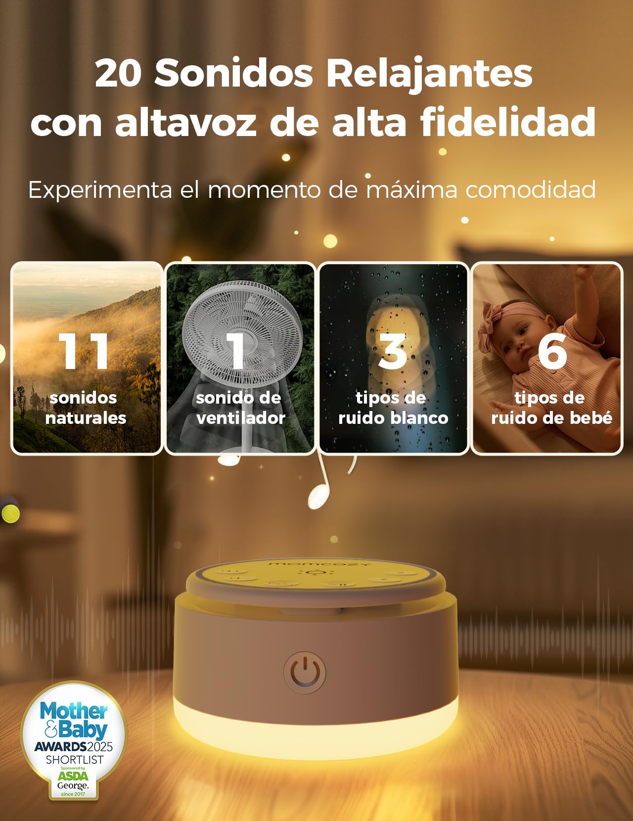 Momcozy NC02 Cortauñas Eléctrico para Bebés con 7 Cabezales de Pulido de Repuesto, WN03 Ruido Blanco Bebe con 20 Sonidos Relajantes y y Luz Táctil