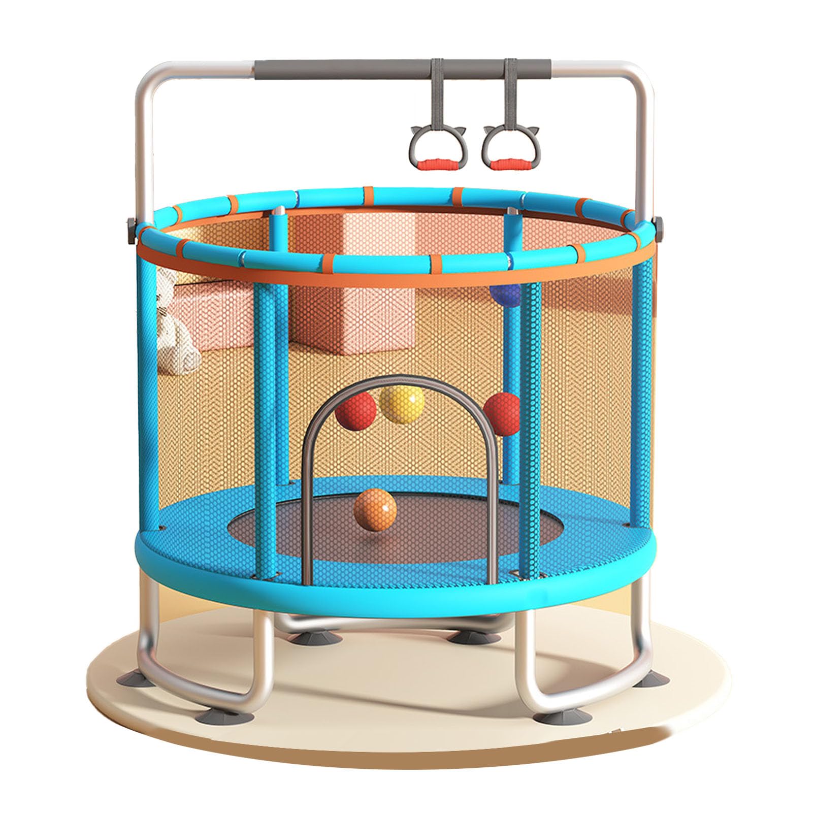 Trampolino per Bambini, Anelli da Ginnastica Trampolino per Fitness Giocattolo Sviluppo Fisico Interattivo Genitore-figlio con Altalena per Palline per la Casa