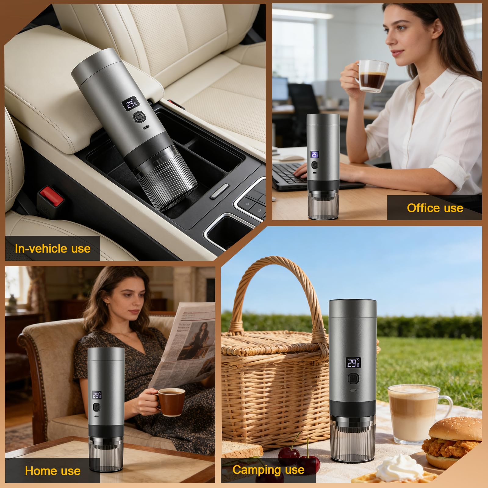 Machine à expresso portable 3 en 1 avec batterie – 20 bars, extraction à froid/chaud, compatible avec capsules et café moulu, USB C, mini machine à café pour camping, voiture, bureau et voyage