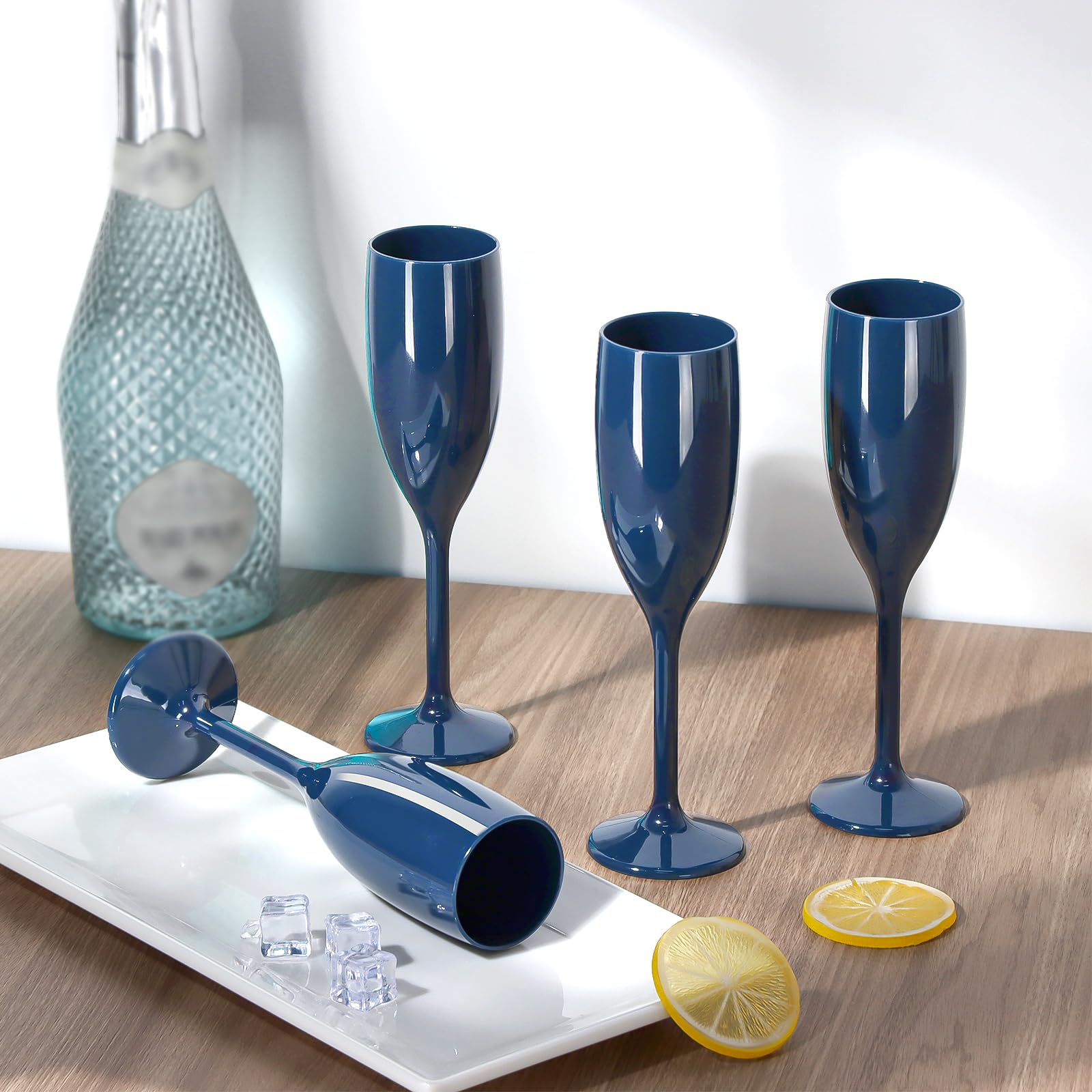 Copas de champán de acrílico azul marino, copas de champán para brindis de boda, copa de champán de plástico, reutilizable, irrompible, para despedida de soltera, boda, despedida de soltera, fiesta de