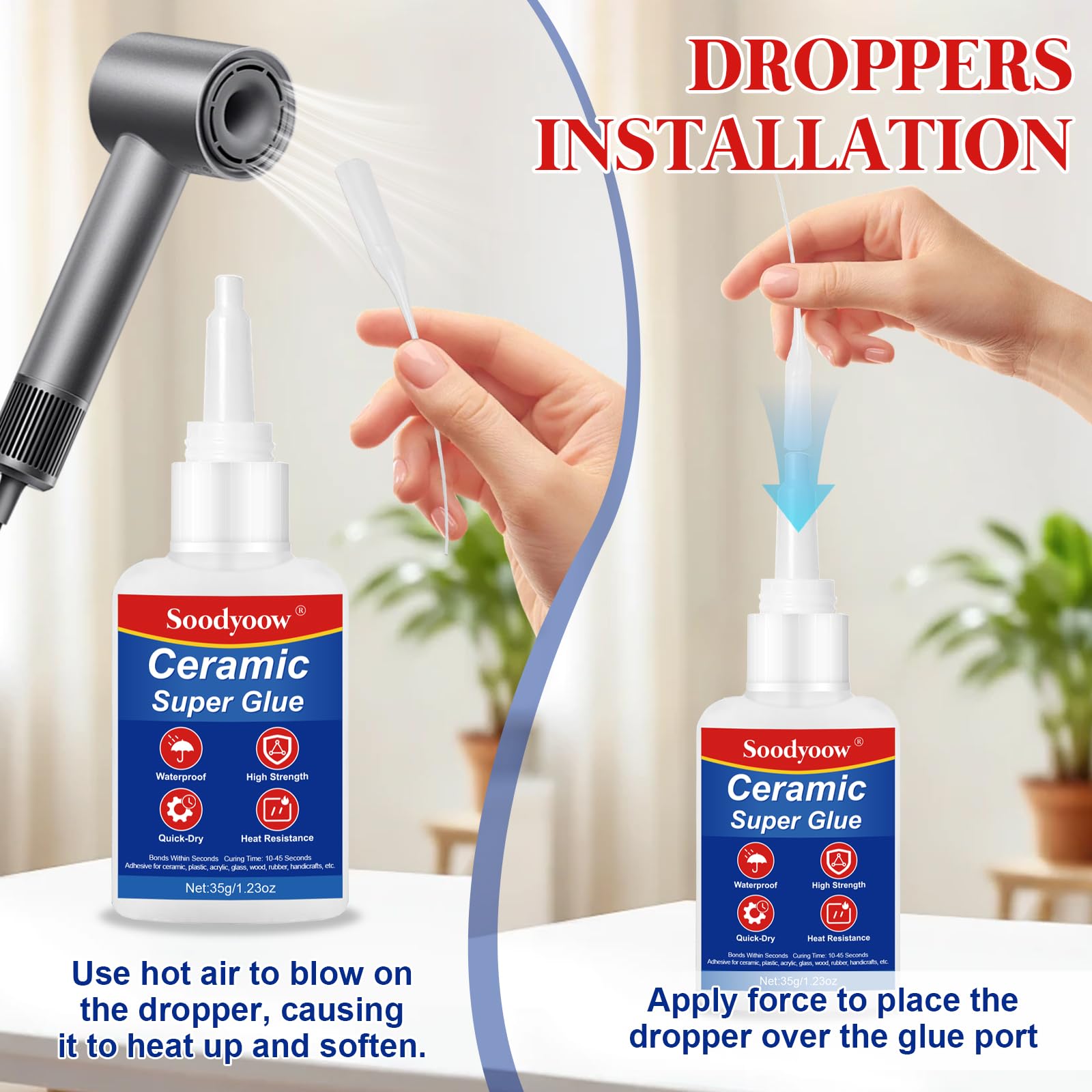 Colla per Ceramica 35g, Adesivo Istantaneo Forte, Impermeabile e Trasparente, per Riparare Porcellana, Ceramica, Vetro e altro, Perfetta per Fai da Te