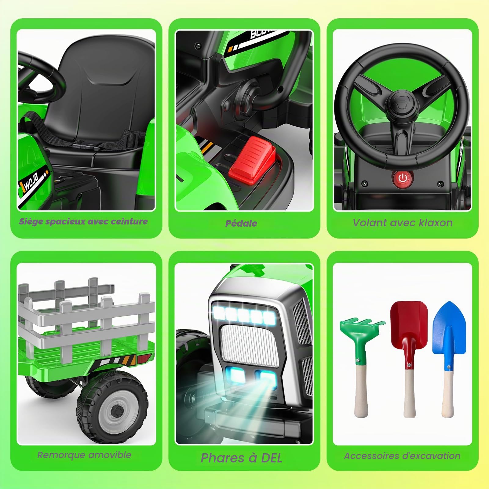 Jouet à partir de 3-12 ans : Tracteur électrique avec remorque amovible - Tracteur jouet électrique télécommandé pour enfants de 3-12 ans, véhicule électrique pour enfants 12V, cadeau pour enfants à