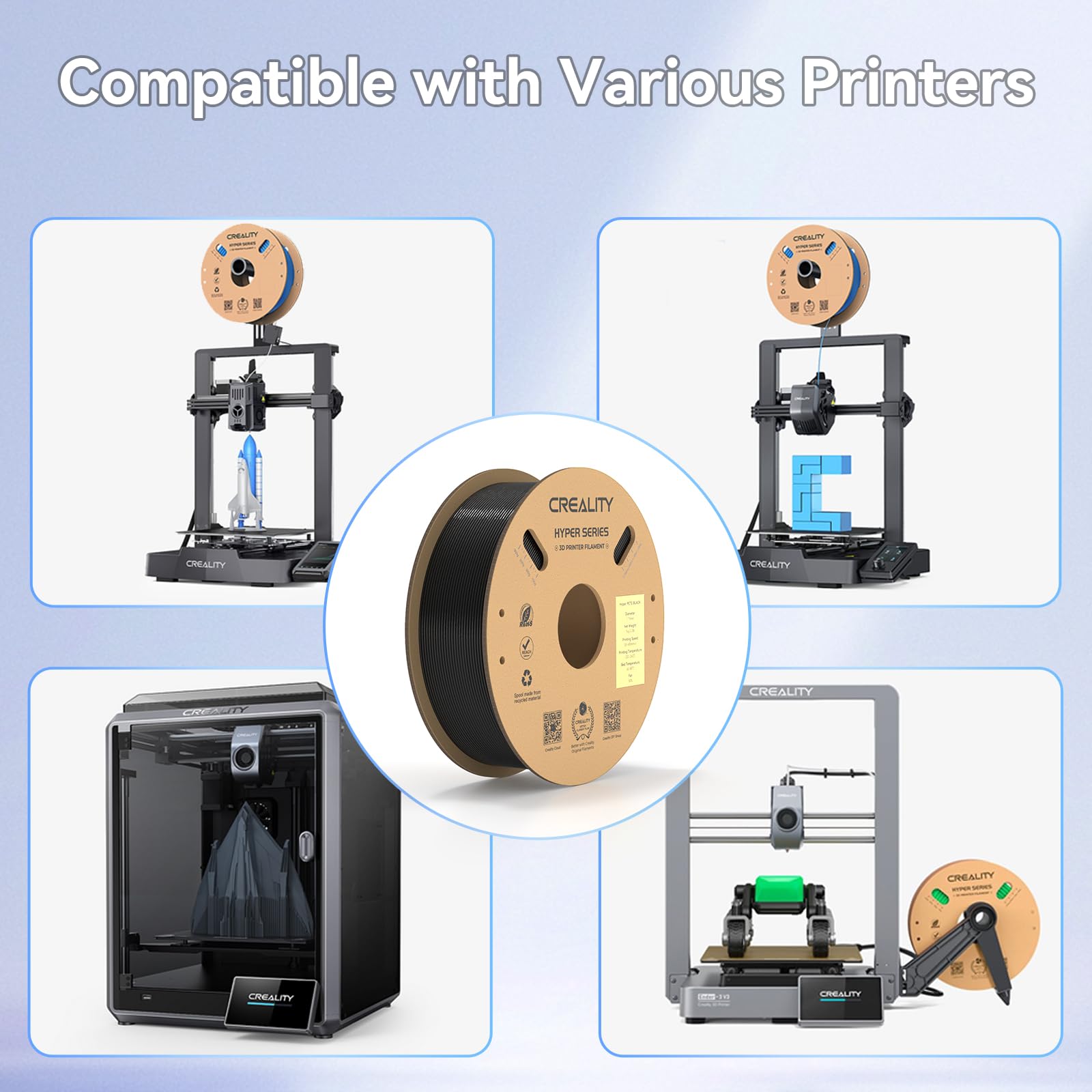 Creality Hyper - Filamento PETG, Filamento Nero+Bianco 1,75 mm Hyper PETG 2 kg, Filamento per Stampante 3D PETG Precisione Dimensionale +/- 0,03 mm, Materiali per Stampa 3D per la Maggior Parte delle