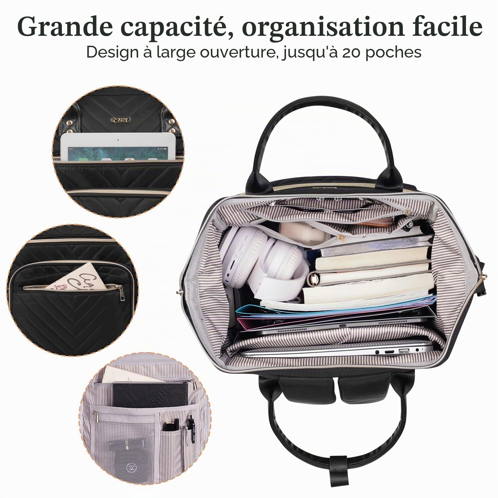 Sac a Dos Femme,Sac à Dos Ordinateur Portable Antivol,Sacoche PC Portable Cartable Femme Travail Enseignante,Sac à Dos Scolaire pour Adolescentes