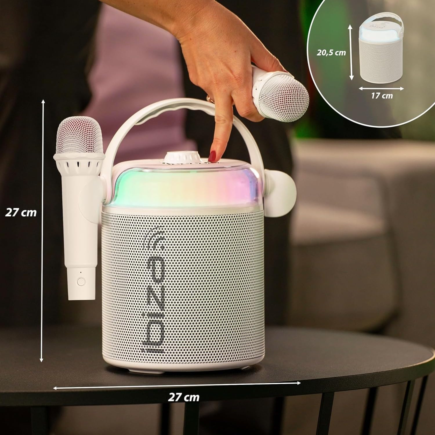 Ibiza Sound - Pack Karaoké Enceinte Portable Bluetooth sans Fil KARAHOME-WH 120W USB SD 2 micros - Boule Disco LEDs RGB Astro-BALL8 Enfant