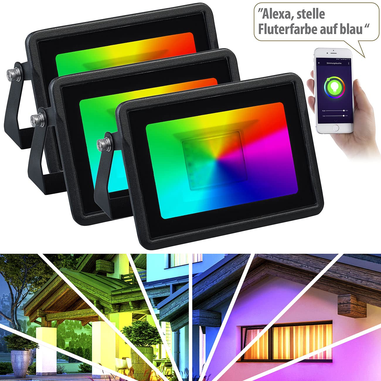 3 projecteurs connectés RVB CCT - 20 W - 1500 lm [Luminea Home Control]