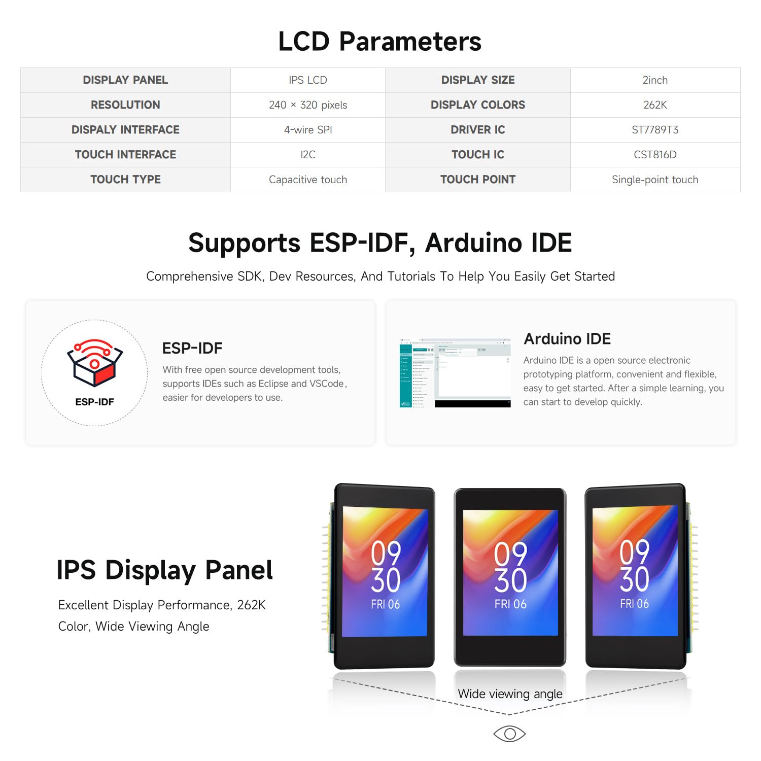 Waveshare ESP32-S3 2inch Capacitive Touch Display Development Board, 240x320, IPS, 32-Bit LX7 2-Core Processor, Up to 240MHz Frequency, Support WiFi BT, Support OV5640 5MP Camera Module(Not Included)