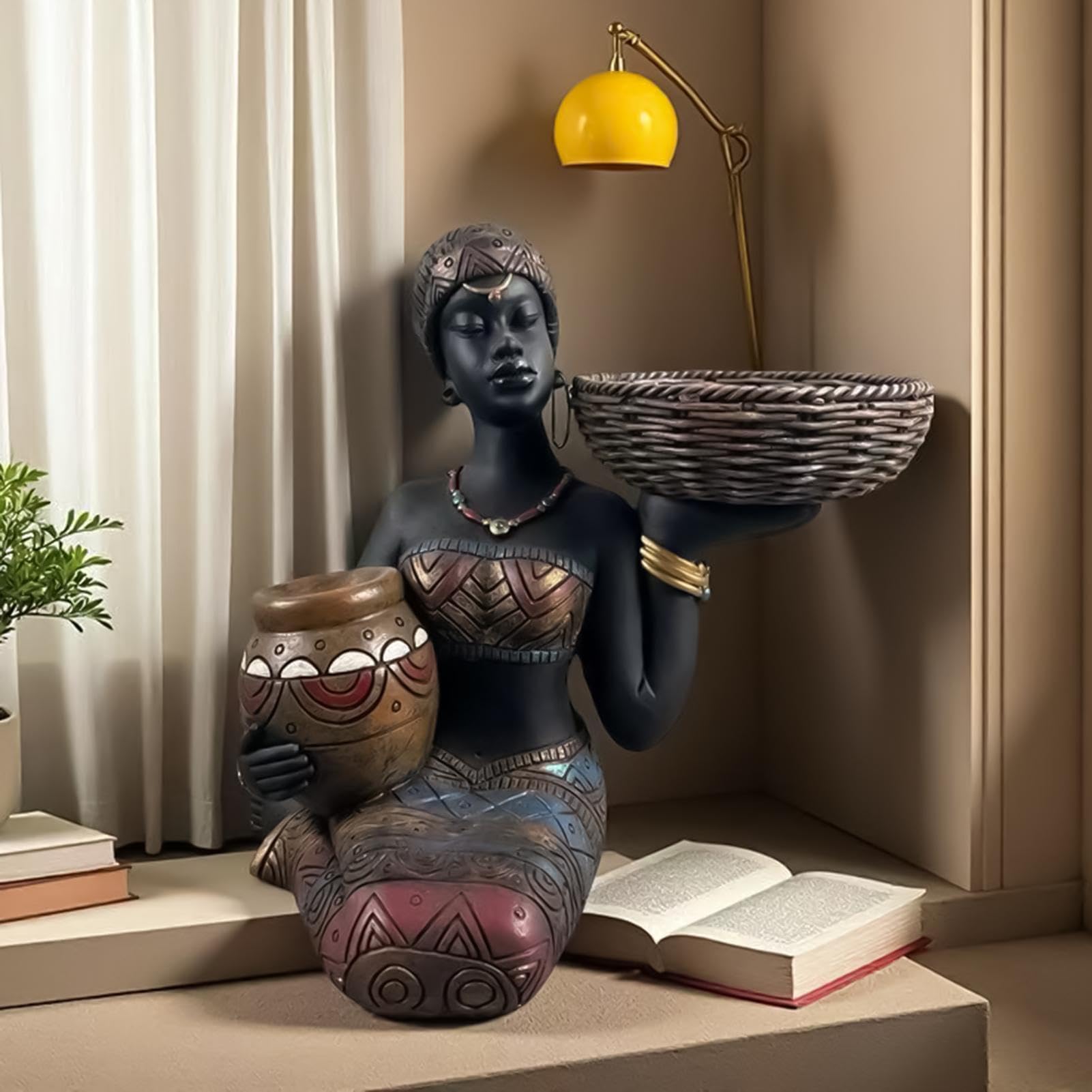 Figurine Africane per Arredamento Casa Donna Seduta con Figurine da Tavolo | Arte Africana per Scrivania Tavolo Scaffale Studio Ingresso Negozio Galleria Posto di Lavoro Soggiorno