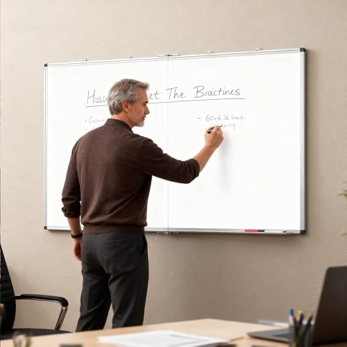 Miniatura 6 de Pizarra blanca magnética grande de borrado en seco de 60 x 36 pulgadas para pared, marco de aluminio de alta calidad, pizarra blanca para oficina,