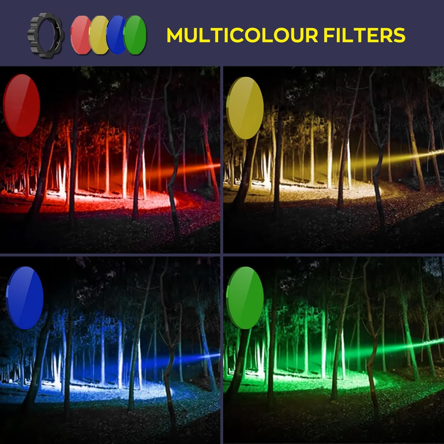 LED Flashlight Rechargeable Small Flashlight Super Bright 2000 Lumens, 4 Modes Tactical Flashlights with Multicolour Lens, Zoomable Handheld Flash Light for Camping, Hunting, Emergency