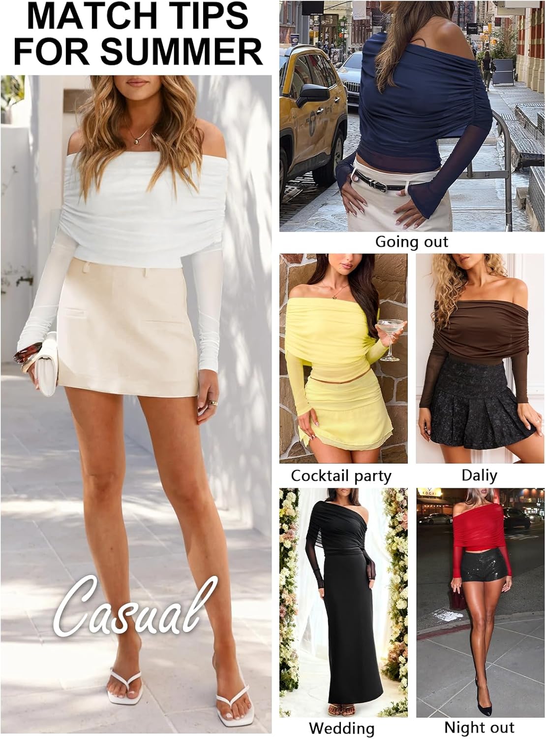 Women's Sexy Mesh Long Sleeve Top for Women Off Shoulder Sheer Ruched Going Out Tops Cocktail Party Outfits - Image 7