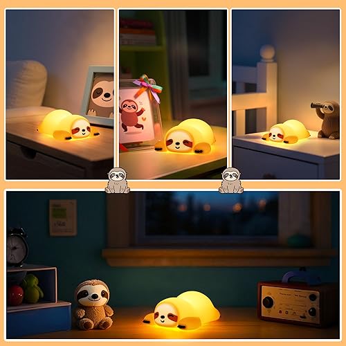 Miniatura 3 de Luz nocturna de perezoso, lindo regalo de perezoso para niños, lámpara de silicona regulable para guardería, adorable lámpara táctil recargable para