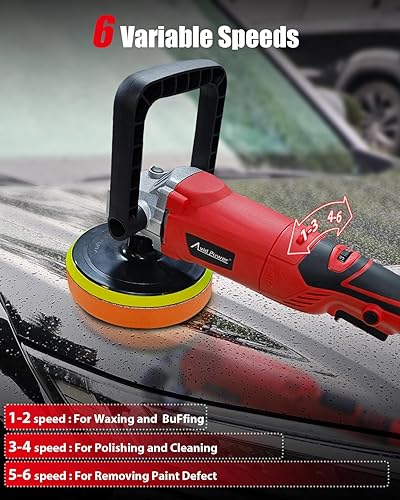 Miniatura 5 de AVID POWER Pulidora de búfer para automóvil, 1200 W, 7 pulgadas6 pulgadas, 6 velocidades variables, 1600-3500 RPM, mango desmontable y mango lateral